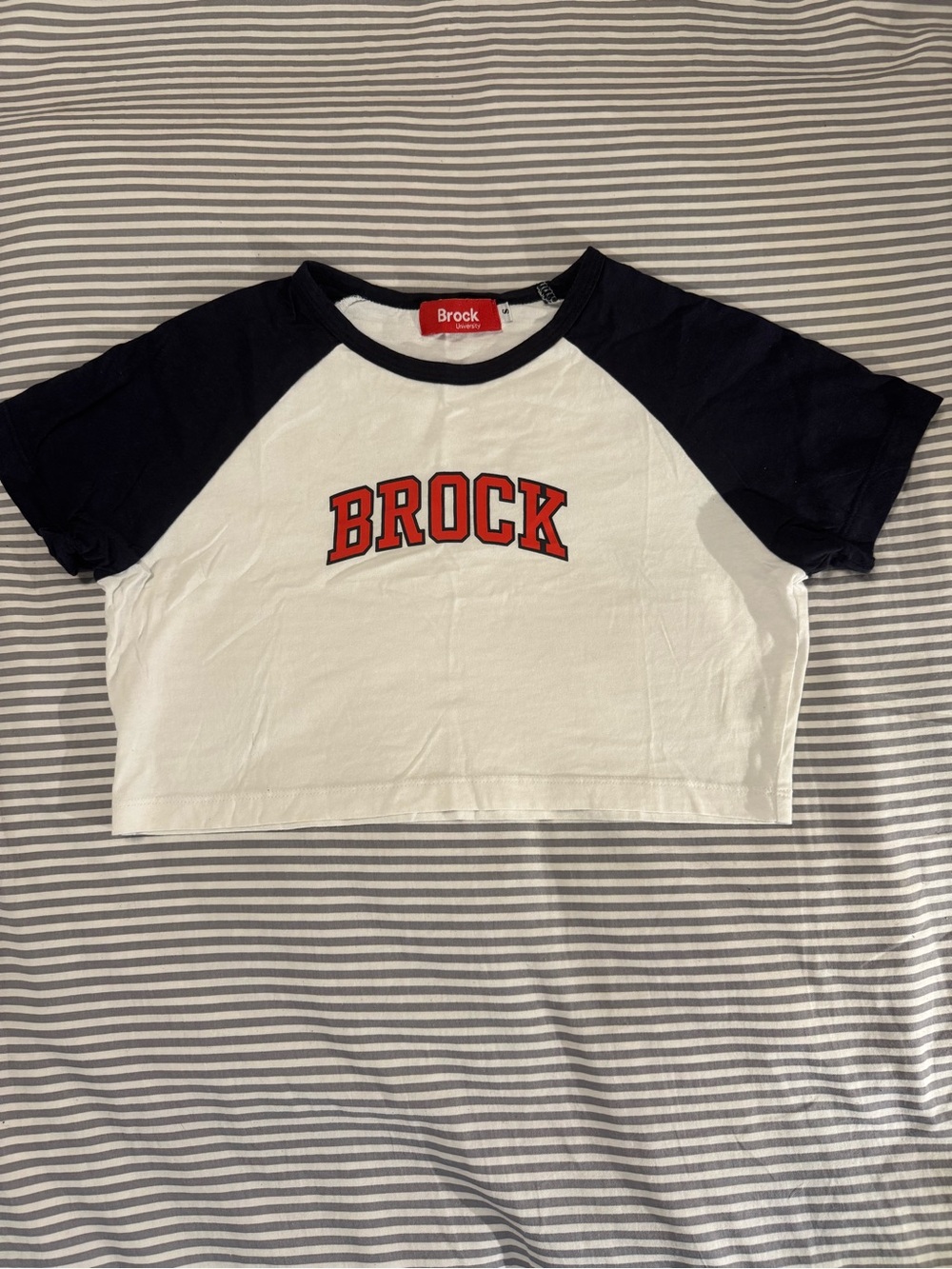 Brock University White & Navy Raglan Crop Tee